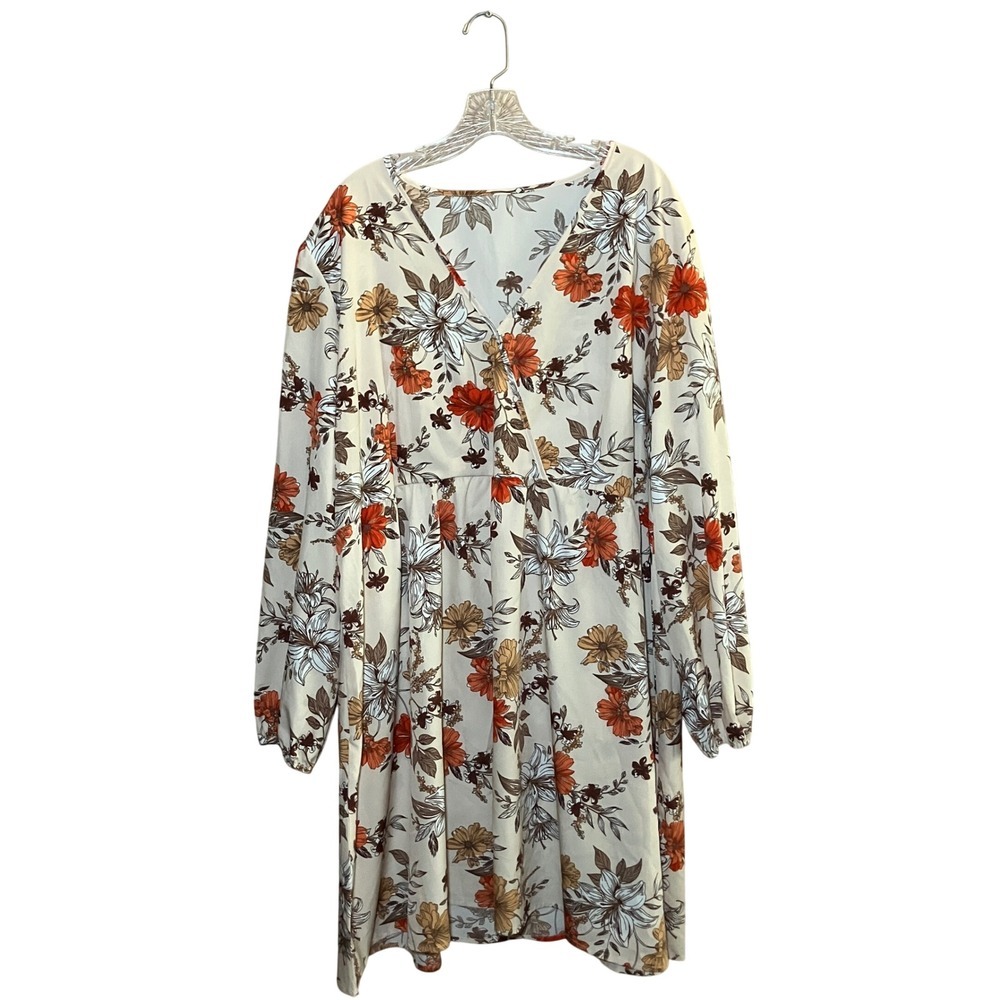 Shein Curve 4XL Dress Floral Print Long Sleeve V Neck Casual Plus Size